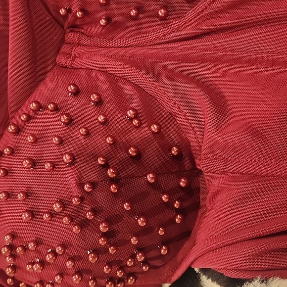 Burgundy Faux Pearl Corset Bodysuit - Picture 6 of 6